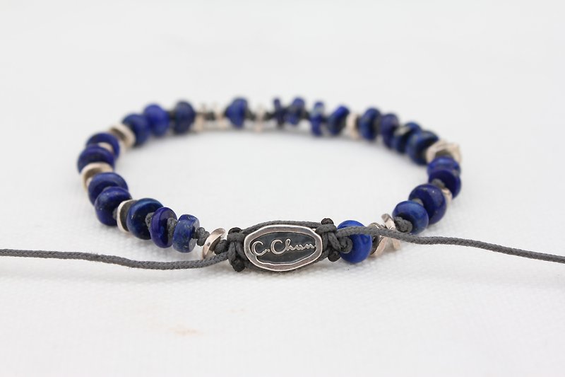 Tie - natural lapis lazuli X handmade sterling silver beads bracelets, bracelet simple wild natural stone beaded bracelet (wristband) Customized - Bracelets - Gemstone Blue