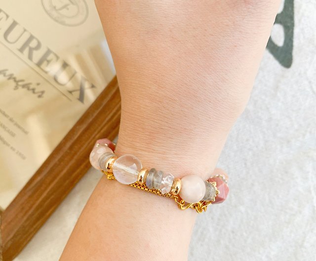 Women's Beaded Bracelet with Cherry Quartz, Rose Quartz, Labradorite and  Gold