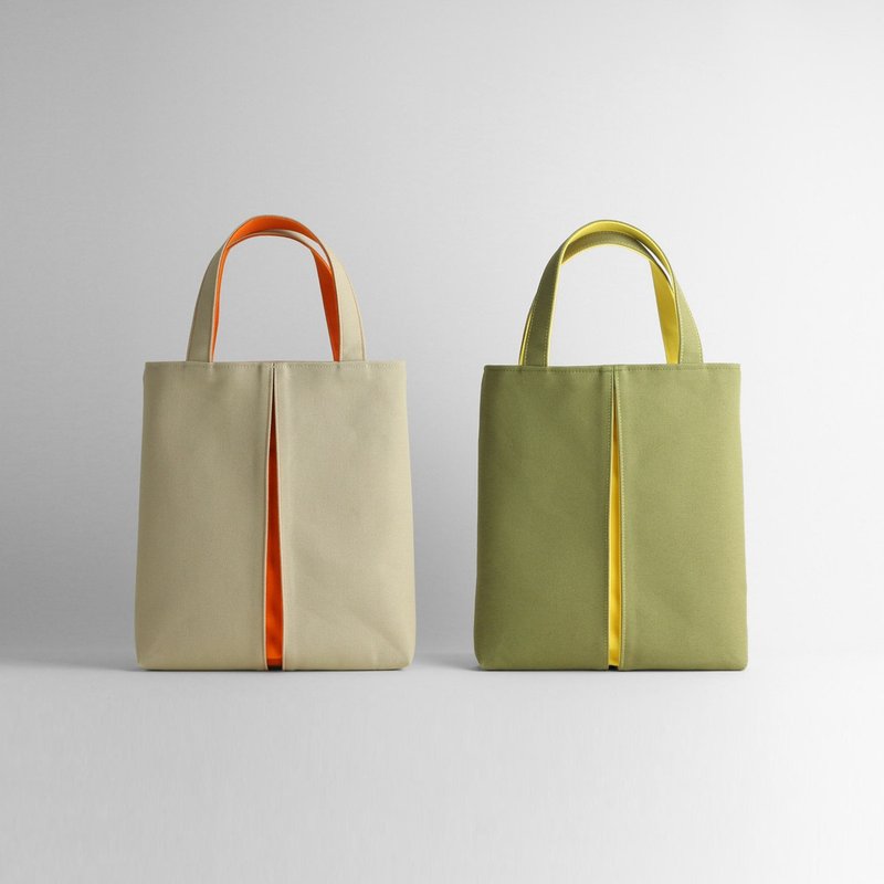 KOSHO ougi pleats Canvas Tote Bag S Made in Japan lightweight with snap fastener - Handbags & Totes - Cotton & Hemp Green