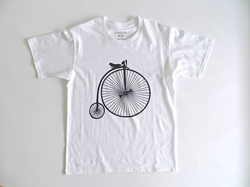 Classic Bicycle Pattern T-shirt,Unisex Tops Basic Shirt,Couple Tee,Summer Tee - เสื้อฮู้ด - ผ้าฝ้าย/ผ้าลินิน ขาว
