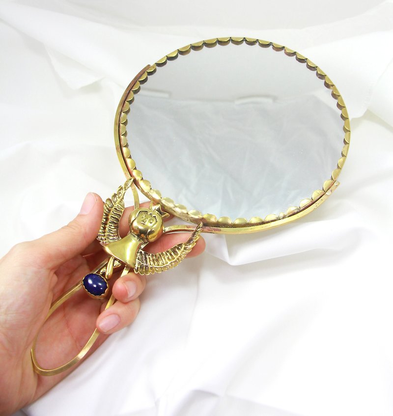Not for sale only for display. Egyptian Bronze Lapis Lazuli Hand Mirror - อื่นๆ - โลหะ สีทอง