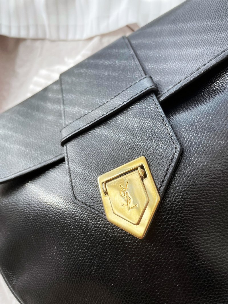 中古美品 聖羅蘭YSL 半月馬鞍包單肩包斜揹包斜背包斜挎包通勤包 - 側背包/斜背包 - 防水材質 黑色