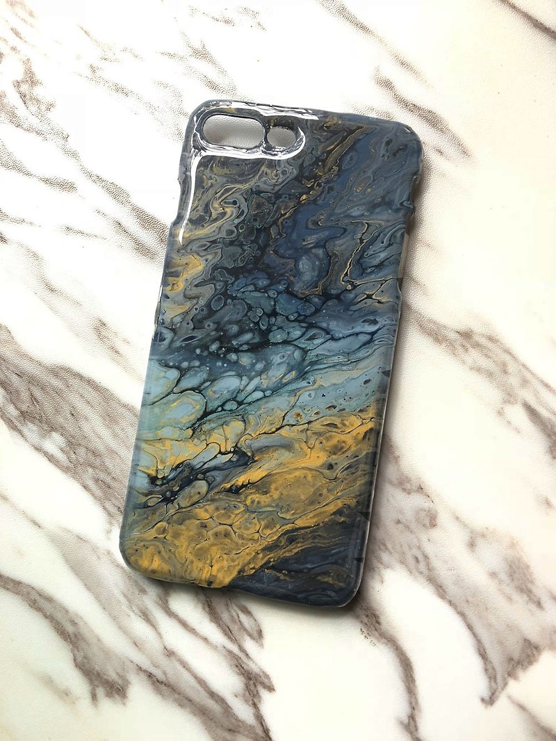OOAK hand-painted phone case, only one available, Handmade marble IPhone case - Phone Cases - Plastic Blue