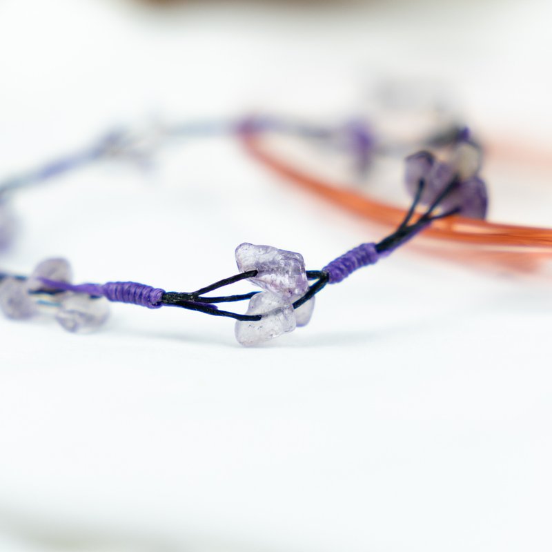 Amethyst Bracelets / Amethyst Ankle Bracelets with leather and violet cord - 手鍊/手環 - 寶石 紫色