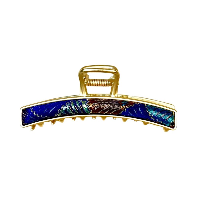 錦浪大抓夾 織錦緞 鯊魚夾 香蕉夾 髮束 布藝 - 髮夾/髮圈 - 絲．絹 藍色