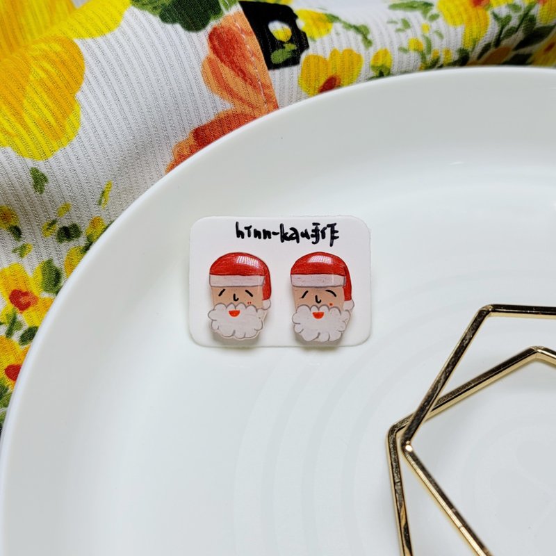 Santa Claus, Christmas Gift, Xmas Handmade Hand Painted Earrings - ต่างหู - สแตนเลส หลากหลายสี