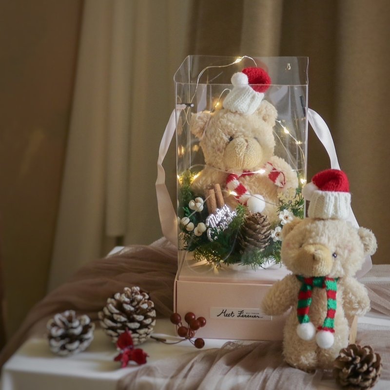 [Meet Eternity] Bear wearing a Christmas hat diffuser basin Christmas gift box Christmas gift with light - Dried Flowers & Bouquets - Plants & Flowers 