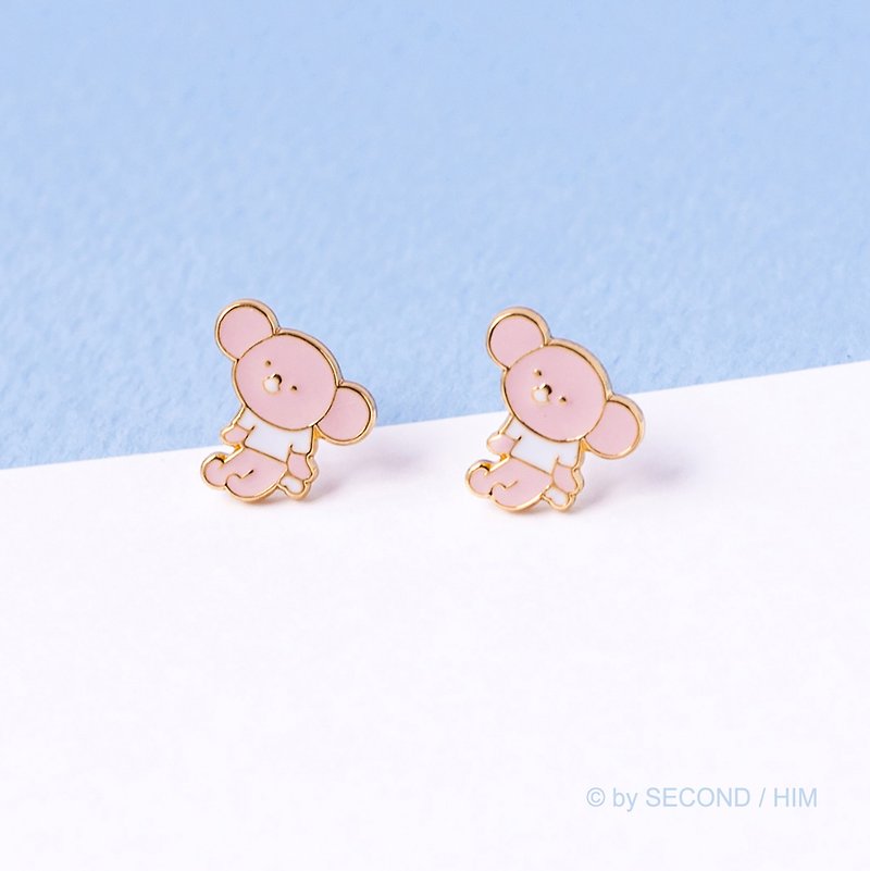 See the beautiful scenery with the little bear-Shuangshuang cat jewelry series - ต่างหู - ทองแดงทองเหลือง สึชมพู