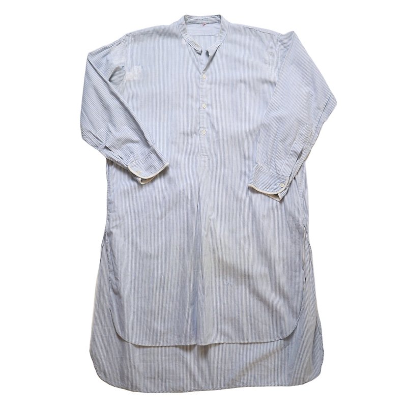 1940s French blue and white striped work shirt - เสื้อเชิ้ตผู้หญิง - วัสดุอื่นๆ 