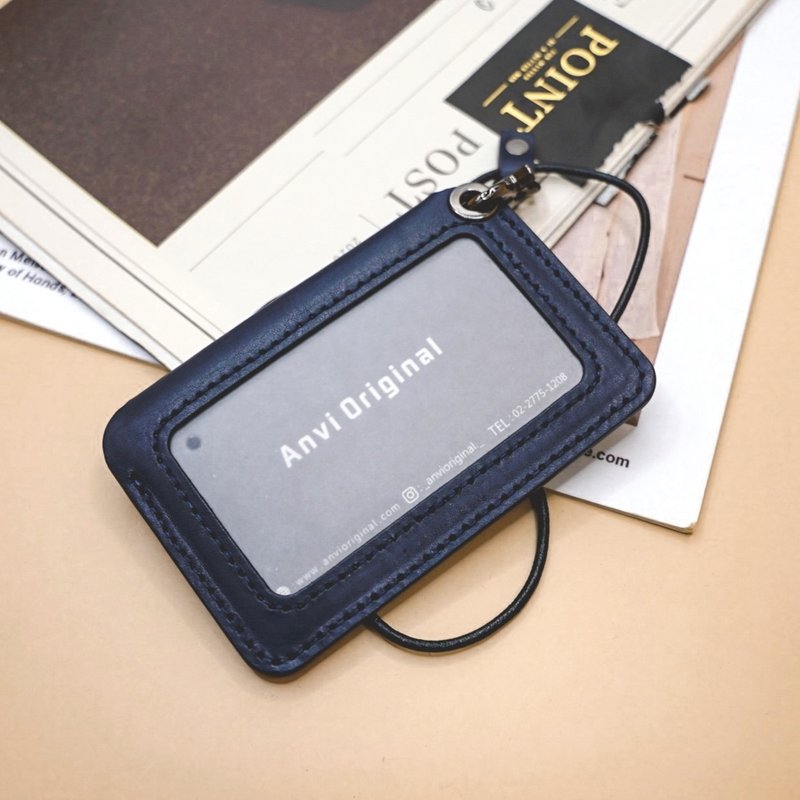 Envelope straight ID holder/identification card with neck strap can be customized with hot stamping/embossing - ID & Badge Holders - Genuine Leather 