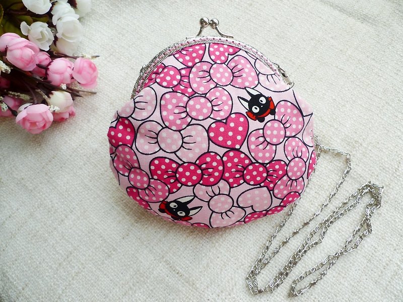 Bow Kitten - Gold Pack / Coin Purse / Messenger Bag - Messenger Bags & Sling Bags - Cotton & Hemp Pink