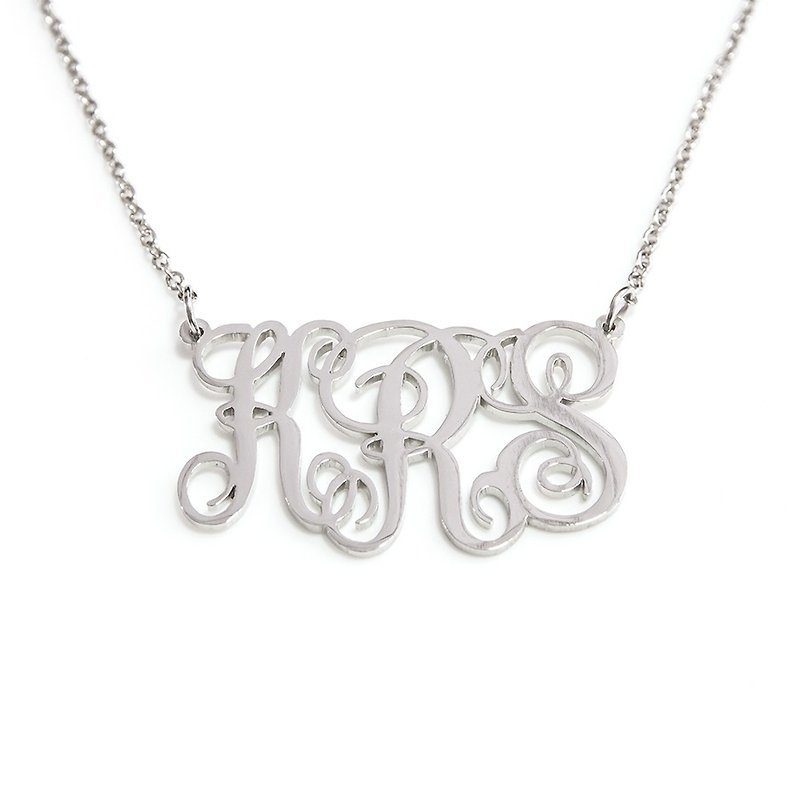 Custom 3 caps Monogram font necklace - Necklaces - Other Metals Silver