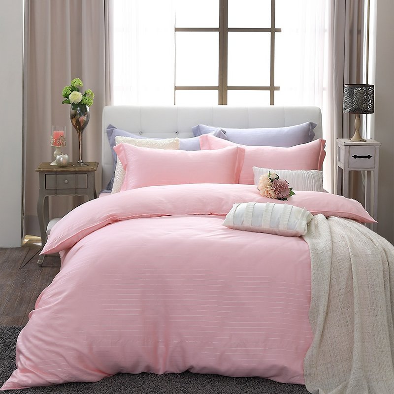(雙人)自然純色蜜桃粉-銀纖維60支天絲兩用被床包四件組100% - 床包/寢具 - 其他材質 粉紅色