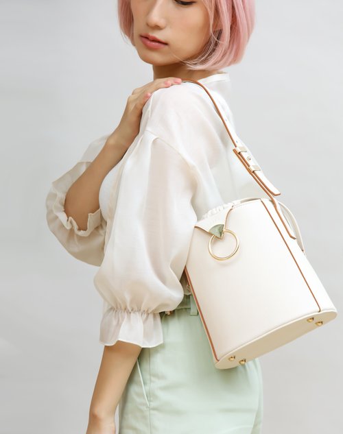 RBRK Designer handbag & Accessories 人氣王 素皮革包 Rachel 水桶包 長/短帶兩用 奶白色