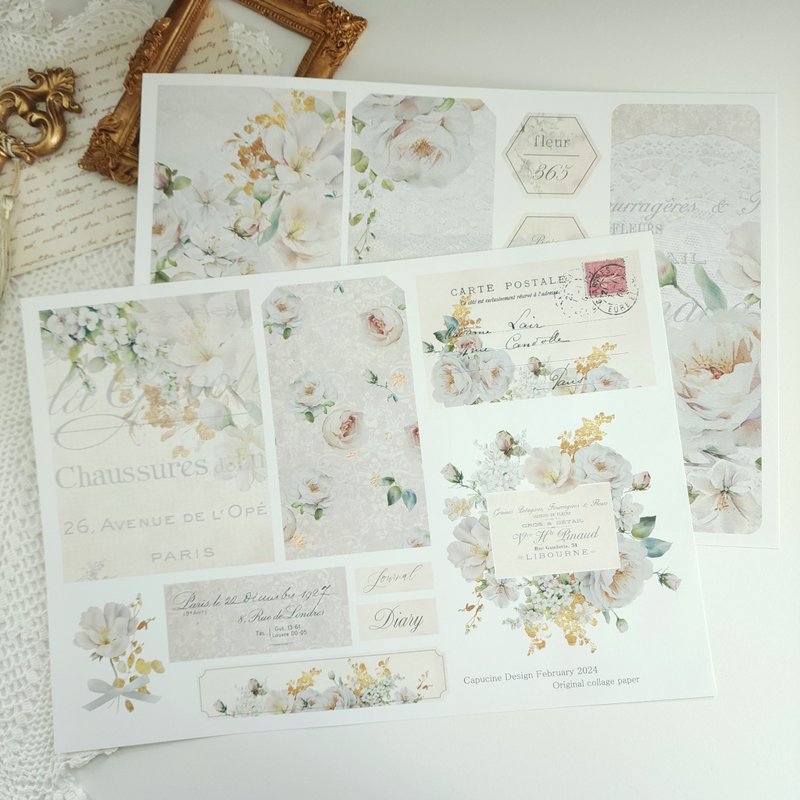 White rose collage sheet set - อื่นๆ - กระดาษ 