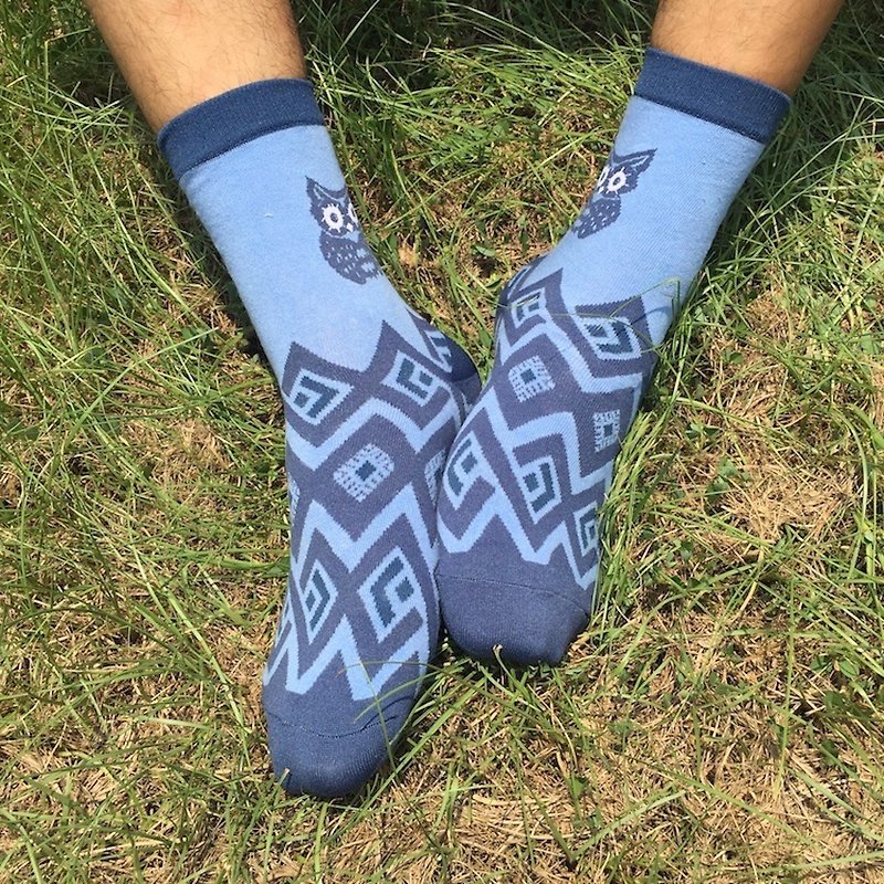 [Totem Series] Owl stockings - Socks - Cotton & Hemp Blue