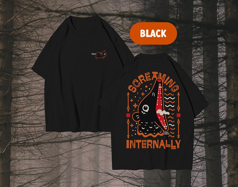 Screaming Internally Oversized Fit Black T-Shirt (Pre-order) - เสื้อฮู้ด - ผ้าฝ้าย/ผ้าลินิน สีดำ
