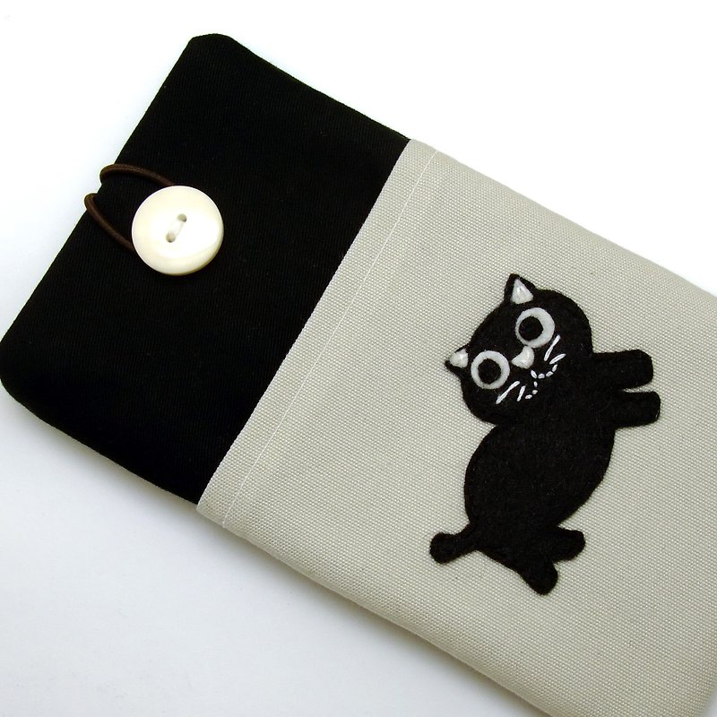 客製化電話包 手機袋 手機保護布套例如 iPhone  小黑貓 (P-117) - 手機殼/手機套 - 棉．麻 黑色