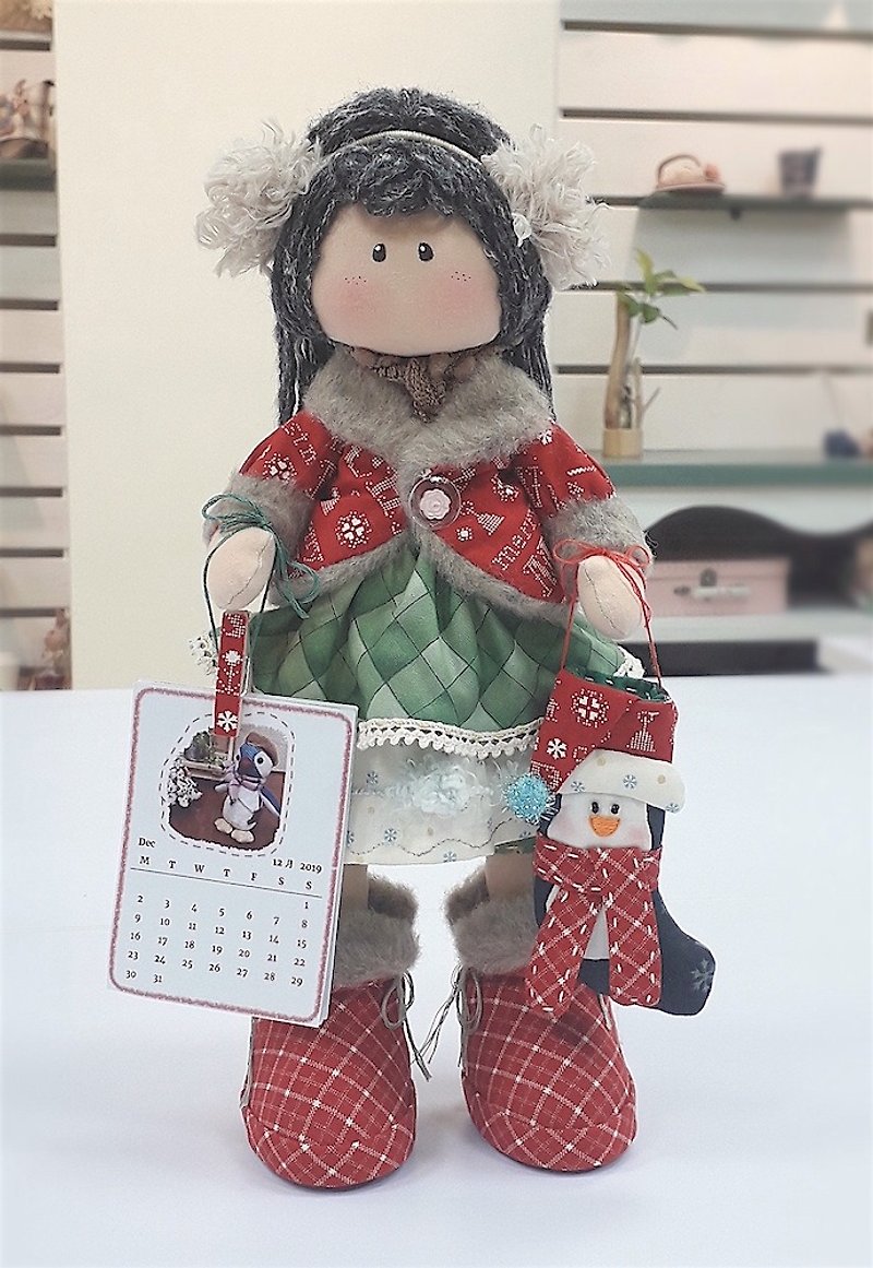 December calendar girl handmade rag doll - ตุ๊กตา - ผ้าฝ้าย/ผ้าลินิน หลากหลายสี