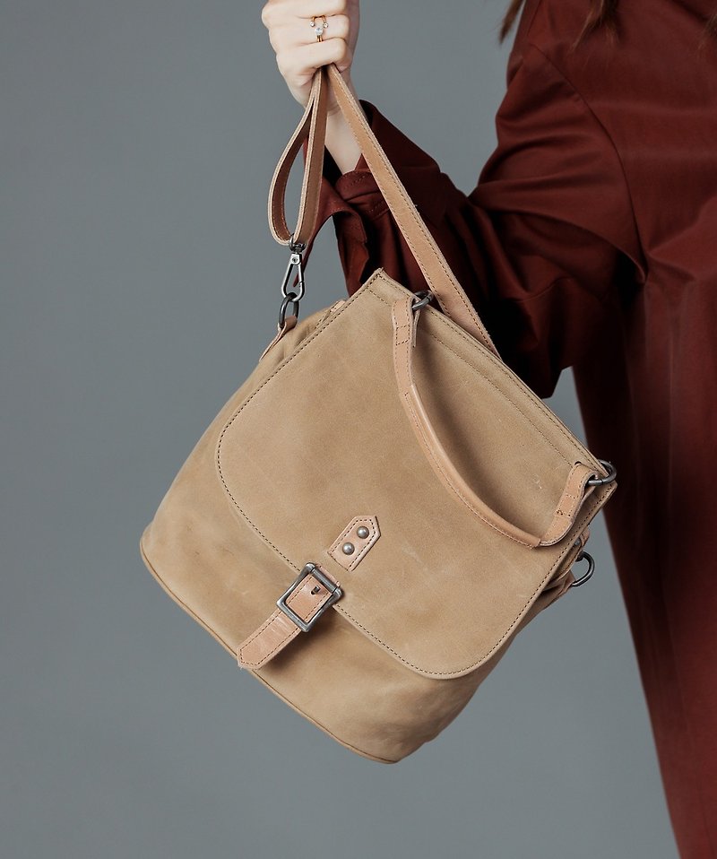 Leather retro messenger bag 3 back method - Backpacks - Genuine Leather Brown
