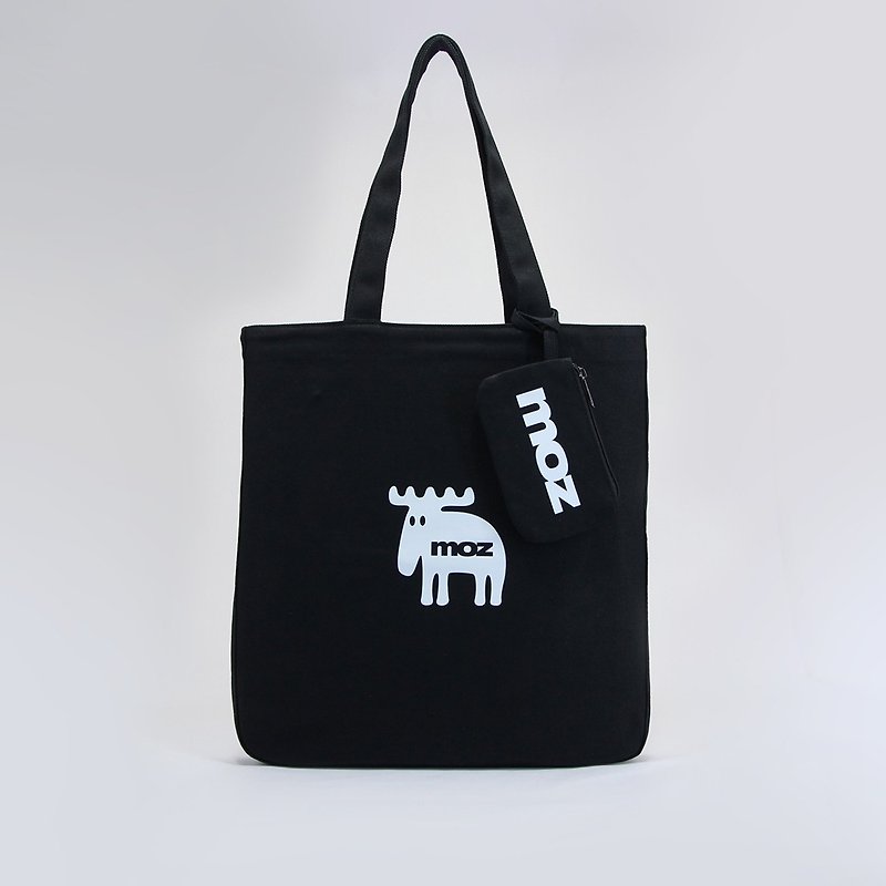 moz swedish little moose shoulder tote bag (with card holder) black - Handbags & Totes - Cotton & Hemp Black