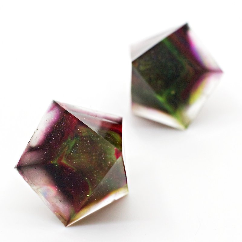 Pentagon earrings (folds) - Earrings & Clip-ons - Resin Multicolor