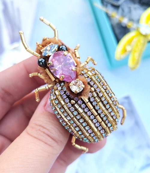 HappyShick Beetle jewelry brooch, bug pin, golden bug
