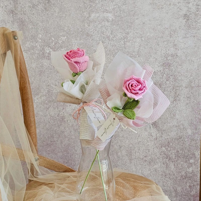 ニットローズミニブーケ / 即日発送 在庫あり - ドライフラワー・ブーケ - コットン・麻 ピンク