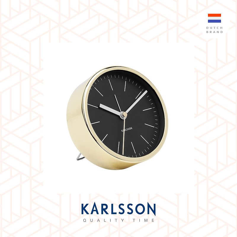 オランダ、カールソン、ブラック、ブライトゴールドミニマルシリーズメタル目覚まし時計 - 時計 - 金属 ブラック