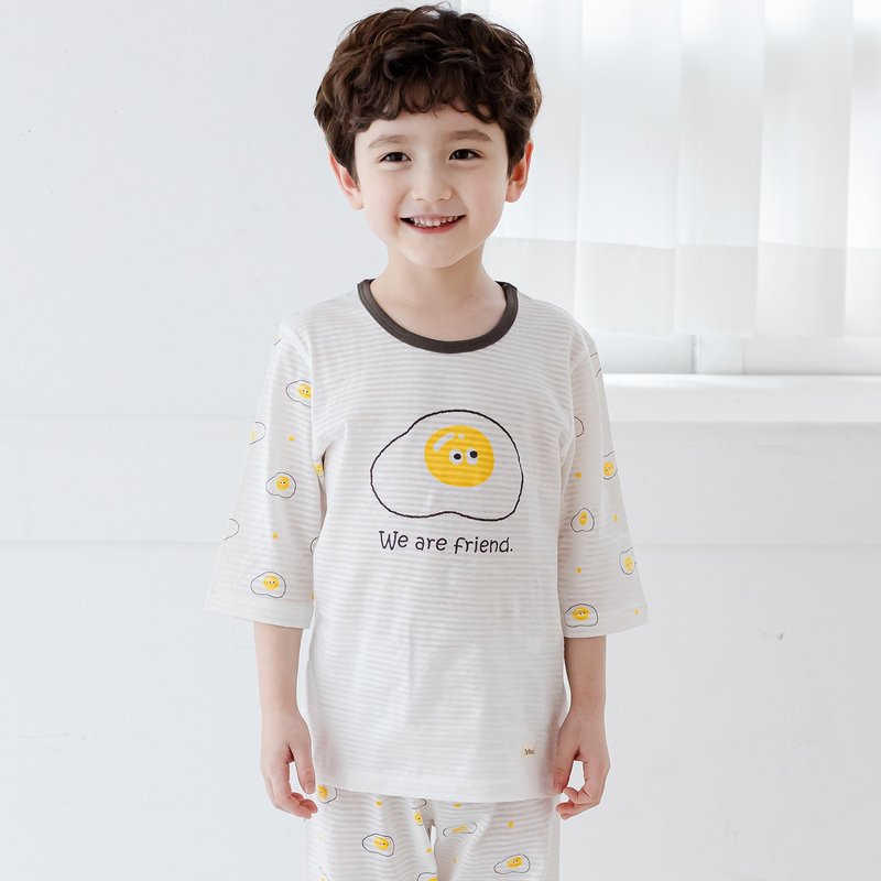 荷包蛋好朋友-【寬鬆】輕透空氣衣七分袖TheMinou-T58907 - 男/女童裝 - 棉．麻 黃色