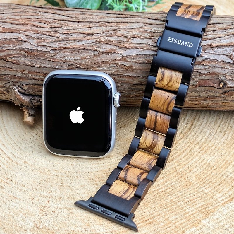 [Wooden Band] EINBAND Apple Watch Natural Wood Band Wooden Strap 20mm [Ebony Wood x Zebra Wood] - นาฬิกาผู้หญิง - ไม้ สีนำ้ตาล