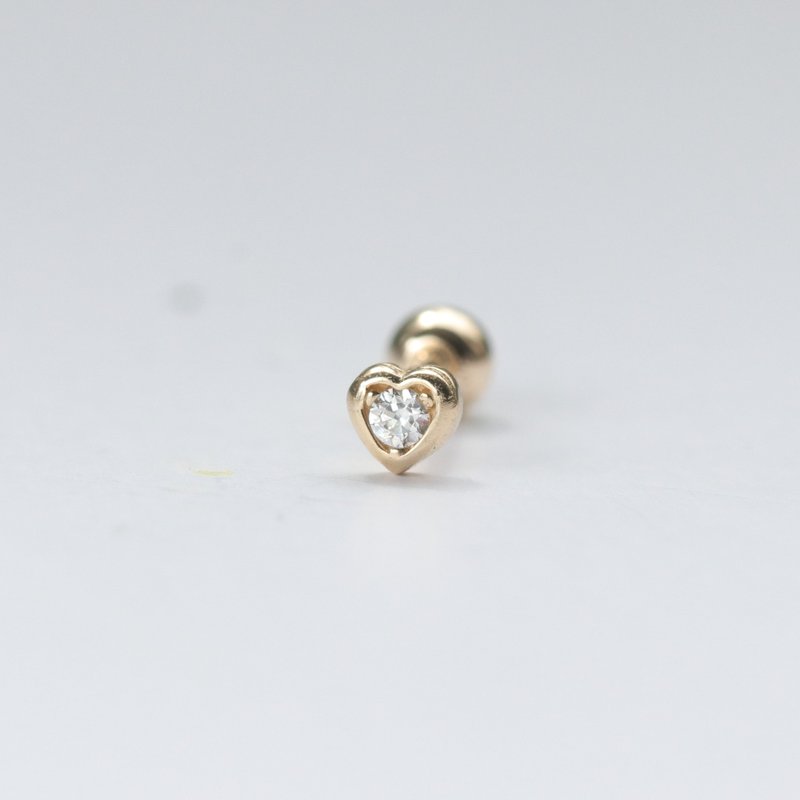 14K small love solitaire bead earrings (single) ear bone and ear socket will not fade - Earrings & Clip-ons - Precious Metals Gold