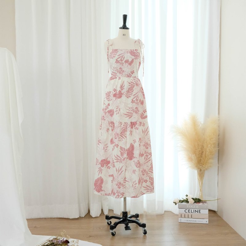 Cotton white floral maxi dress party bridesmaid floral dresses - 洋裝/連身裙 - 棉．麻 白色