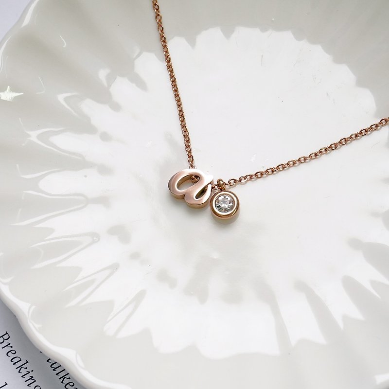Holly HOURRAE [birthstone/letter] Rose Gold clavicle chain-lowercase - Necklaces - Other Metals Gold