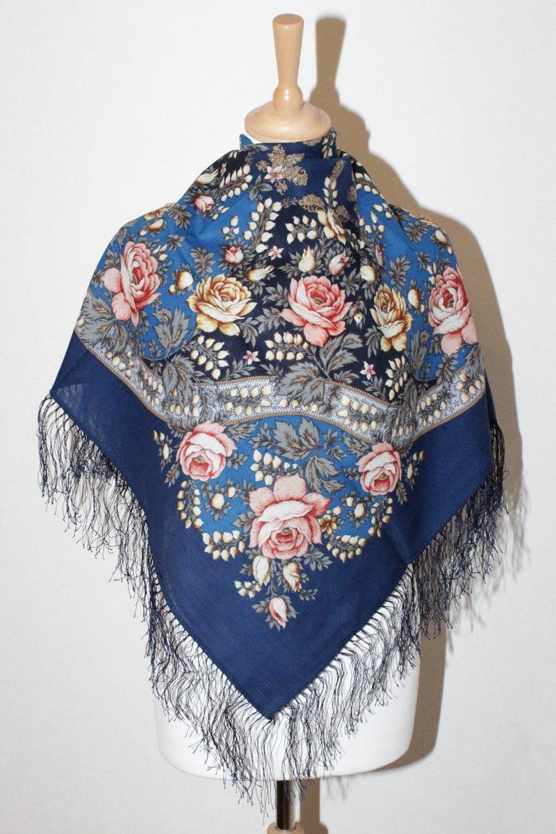 Authentic Pavlovo Posad Russian Shawl Scarf Soft 100% Wool 89x89 cm 1808-14 - 絲巾 - 羊毛 多色