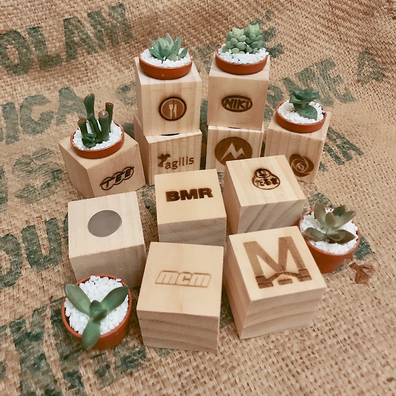 Free Lei carved logo text pine succulent potted plants can be customized in large quantities and can be purchased in additional packaging - Plants - Wood Brown