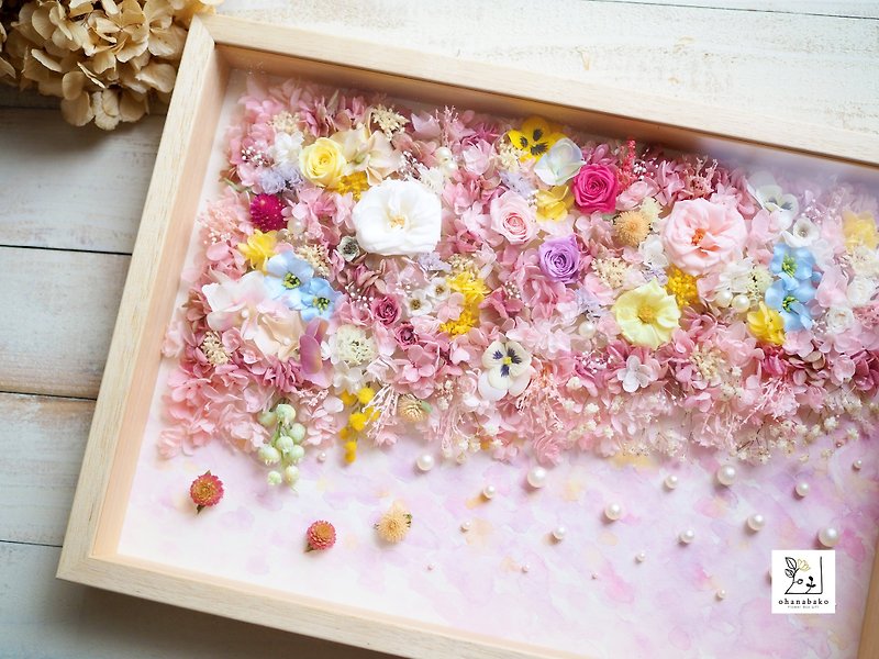 【wedding】happy balloon colorful flowers frame watercolors. - Dried Flowers & Bouquets - Plants & Flowers Pink