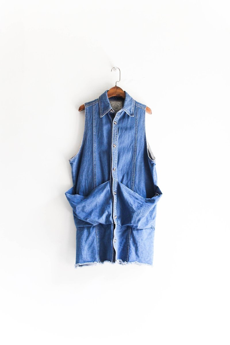 River Water Mountain - Shimane Water Blue Sentimental Tank Love Season Antique Cotton Top Vest - เสื้อกั๊กผู้หญิง - ผ้าฝ้าย/ผ้าลินิน สีน้ำเงิน