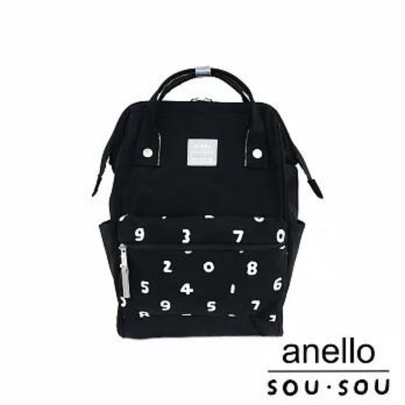anello x SOU SOU聯名 經典印花口金迷你背包 SAIS015 - 黑色十數 - 後背包/背包/書包 - 聚酯纖維 黑色