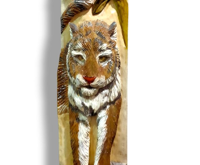 木製の虎の壁の装飾彫刻された虎の虎の図の虎の像の虎の彫刻 - ショップ Carved Oak ウォールデコ・壁紙 - Pinkoi