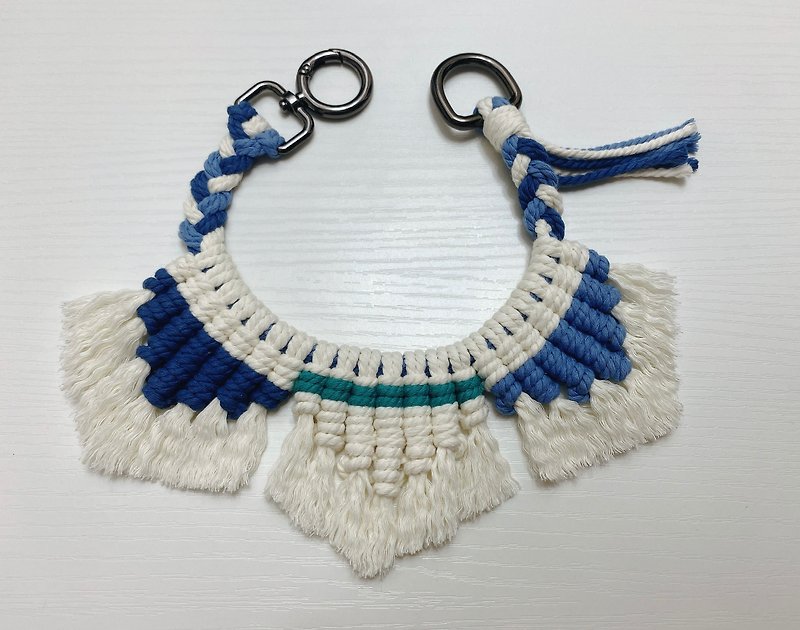 手工編織波希米亞風圍巾 (圈圈款式) - 貓狗頸圈/牽繩 - 棉．麻 藍色