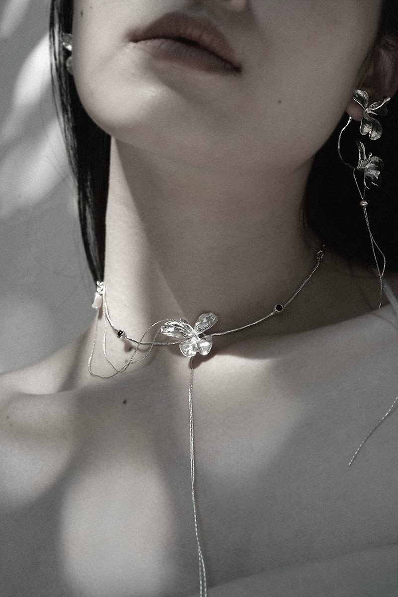 925 Sterling Silver Handmade Ginger Flower Series Inlaid Zircon Pearl Necklace - สร้อยคอ - เงินแท้ 