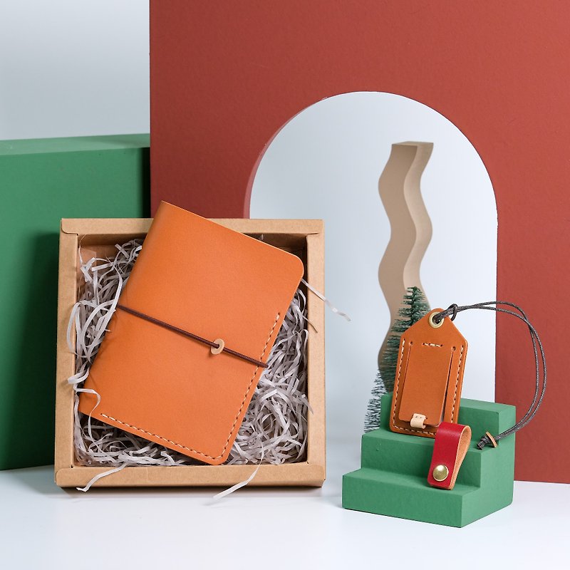 [Birthday Gift] - Travel Set Gift Box - Passport Holder, Luggage Tag - Passport Holders & Cases - Genuine Leather Brown