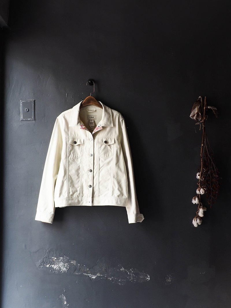 LLBean Shallow Mikaqi Pink Flower Youth Denim jacket coat shirt vintage - Women's Casual & Functional Jackets - Cotton & Hemp White