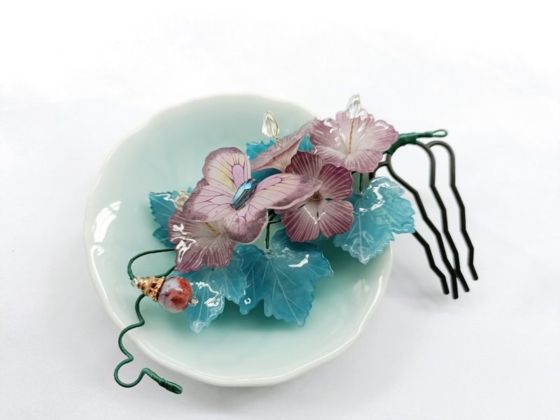 Purple Elegant Morning Glory Butterfly Hot Shrink Flower Hairpin accessories - เครื่องประดับผม - วัสดุอื่นๆ สีม่วง