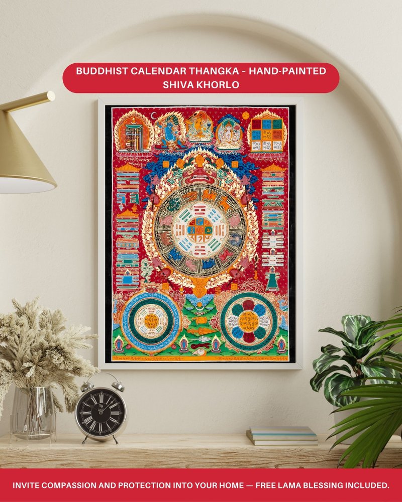 手繪濕婆珂羅羅傳統唐卡 - 壁貼/牆壁裝飾 - 其他材質 多色