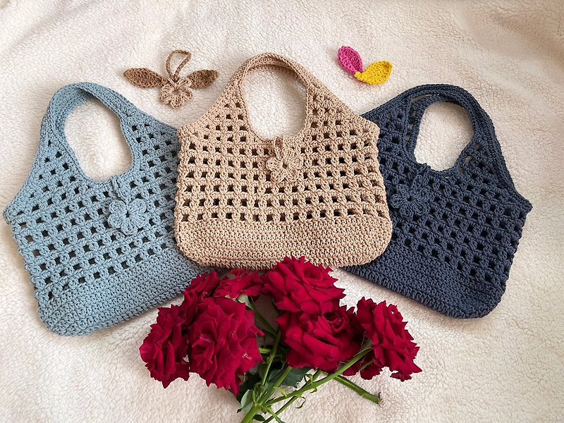 Crochet Bag, Crochet Mini square net Bag, Crochet Hand Bag - Handbags & Totes - Cotton & Hemp Multicolor