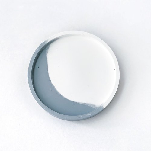 Ninan 泥喃｜水泥手作工作室 (預購) 莫蘭迪藍系列 | 圓形雙色水泥底盤 水泥飾品盤