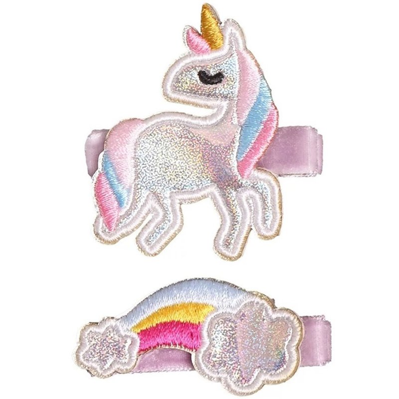 獨角獸與彩虹髮夾兩入組全包布手工髮飾Unicorn & Rainbow - 髮夾/髮圈 - 聚酯纖維 多色