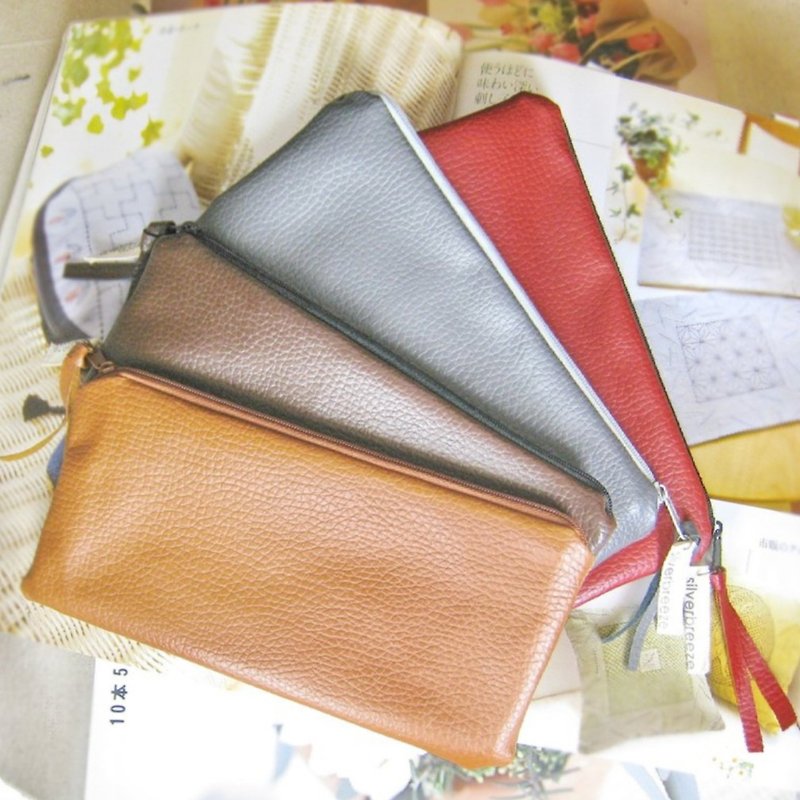 Zipper storage bag storage bag phone bag cosmetic bag pencil case zipper bag imitation leather fabric - กระเป๋าเครื่องสำอาง - ผ้าฝ้าย/ผ้าลินิน สีน้ำเงิน